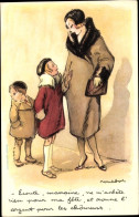 Delcampe - Artiste CPA Poulbot, F., Frau Mit Kindern, Mädchen, Junge, Handtasche - Sonstige & Ohne Zuordnung