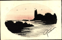 Delcampe - Handgemalt CPA Landschaft Mit Gewässerr, Sonnenuntergang - Sonstige & Ohne Zuordnung