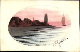 Delcampe - Handgemalt CPA Segelboot Auf Dem Wasser - Sonstige & Ohne Zuordnung