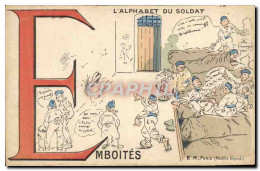 Delcampe - CPA Fantaisie Militaria L'alphabet Du Soldat Emboites - Humour