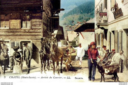 Delcampe - DEPT 74 CHATEL ARRIVÉE DU COURRIER TRES BELLE ANIMATION 9X14 REIMPRESSION DE CARTES ANCIENNES - Châtel