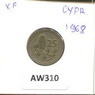 Delcampe - 25 MILS 1968 CYPRUS Coin #AW310 - Chipre