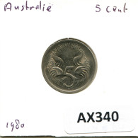 Delcampe - 5 CENTS 1980 AUSTRALIA Moneda #AX340 - 5 Cents