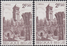 Delcampe - Belgique 1971 COB 1592. Brun Et Brun Foncé, Manque De Couleur Sur La Porte Centrale. Abbaye Notre-Dame D'Orval. - Abbayes & Monastères