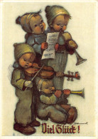 Delcampe - Children Good Luck Boys Play Trumpet Violin Singing Hummel 1952 Postcard B817 - Sonstige & Ohne Zuordnung