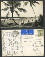 Delcampe - Ceylon Aust 1/- 1955 Old Real Photo Postcard Bathing Beach Mount Lavinia Colombo - Sri Lanka (Ceylon)