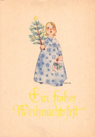 Delcampe - Christmas Greetings Art By Hahn Girl Holds Pine Twig Star Gift Postcard B817 - Sonstige & Ohne Zuordnung