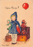 Delcampe - Greetings Girl Traveler Teddy Bear Doll Balloon Art Inge Shott Postcard B817 - Sonstige & Ohne Zuordnung