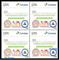 Delcampe - Ref. BR-V2024-79-Q BRAZIL 2024 XIX WORLD CONFERENCE OF FREEMASONRY, MASONIC LODGES, BLOCK MNH, MASON 4V - Franc-Maçonnerie
