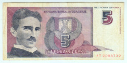 Delcampe - 1994 Yugoslavia 5 Novih Dinara 2288732 Paper Banknote Money Currency - Yougoslavie