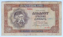Delcampe - 1941 Serbia 20 Srpskih Dinara 562 Paper Banknote Money Currency - Serbie