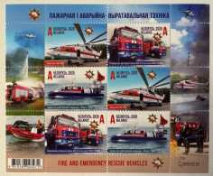 Delcampe - Belarus 2026. Fire And Emergency Rescue Vehicles. Cars. Boats. Aircraft. Souvenir Sheet.MNH - Belarus