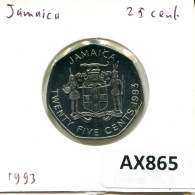 Delcampe - 25 CENTS 1993 JAMAICA Moneda #AX865 - Jamaique