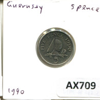 Delcampe - 5 PENCE 1990 GUERNSEY Pièce #AX709 - Guernesey