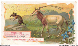 Delcampe - BBQP16-1320-CHROMOS - Chocolat D'aiguebelle - Le Monde Des Mamiferes - Moceoscelide - Oryx - Aiguebelle