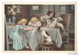 Delcampe - BL-BFP1-0085-CHROMOS - CHOCOLAT VAN HOUTEN - Jeune Filles A Table Avec Des Chiens 16.5 X 11.5 CM - Van Houten