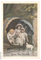 Delcampe - BL-BFP1-0081-CHROMOS - CHOCOLAT VAN HOUTEN - Jeune Fille Sous La Pluie Et Chien 16.5 X 11.5 CM - Van Houten