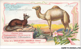 Delcampe - AQ#BFP3-CHROMOS-0861 - CHOCOLAT D'AIGUEBELLE - Le Monde Des Mammifères - Cryptoprocte - Dromadaire - Aiguebelle