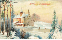 Delcampe - CHROMO #CL30977 CHOCOLAT D AIGUEBELLE PAYSAGE HIVER NEIGE LAC GELE PATINAGE - Aiguebelle