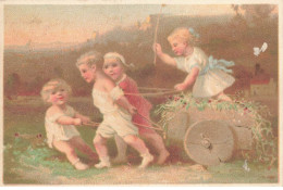 Delcampe - CHROMO ANCIEN #CL30836 ENFANTS TIRANT UN CHAR CHAMPETRE - Autres & Non Classés