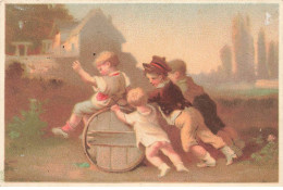 Delcampe - CHROMO ANCIEN #CL30835 ENFANTS POUSSANT UN TONNEAU - Autres & Non Classés