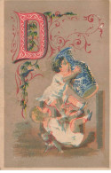 Delcampe - CHROMO #CL30952 ENFANTS EN CHEMISE JOUANT AVEC VASE GEANT LETTRE D DECOREE ALPHABET - Autres & Non Classés