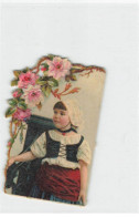 Delcampe - CHROMO DECOUPIS #CL31047 A.BOUTROUE FILLETTE BONNET BLANC GUIRLANDE DE FLEURS - Autres & Non Classés