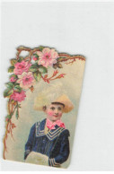 Delcampe - CHROMO #CL31048 A.BOUTROUE JEUNE GARCON SOUS LA NEIGE CHAPEAU PLUME MANCHON GUIRLANDE DE FLEURS DECOUPIS - Autres & Non Classés