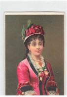 Delcampe - CHROMOS AO#AL000403 PORTRAIT D UNE FEMME EN ROBE FUSHIA ET NOIR ET UN CHAPEAU AVEC UN OISEAU  13,5 X 10 CM - Autres & Non Classés