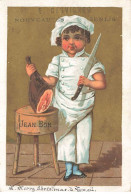Delcampe - CHROMOS AO#AL000369  GARCON DE COUPANT UN JAMBON SUR UN TABOURET OU IL EST ECRIT JEAN BON E DESVIGNES NOUVEAUTE SENLIS - Autres & Non Classés