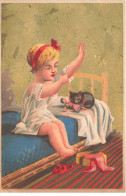 Delcampe - CHROMOS AO#AL000367 PETITE FILLE ENFILANT SA CHEMISE DE NUIT SUR SON LIT AVEC UN CHAT - Autres & Non Classés