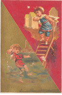 Delcampe - CHROMOS AO#AL000349 GARCON LES PIED DANS LA MERE ET FILLETTE DESCENDANT POUR ALLER DANS L EAU - Autres & Non Classés