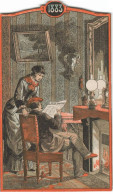 Delcampe - CHROMOS AO#AL000400 HOMME ET FEMME DEVANT UNE CHEMINEE LISANT UN JOURNAL 1883 16 X 9,5 CM - Autres & Non Classés