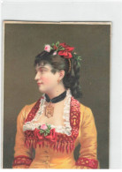 Delcampe - CHROMOS AO#AL000402 PORTRAIT D UNE FEMME EN ROBE ORANGE ET ROUGE  13,5 X 10 CM - Autres & Non Classés