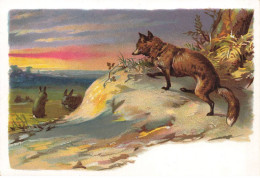 Delcampe - CHROMO #MK40947 DEUX LAPINS ET UN RENARD CHASSE - Autres & Non Classés