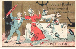 Delcampe - CHROMO #CL40327 CHOCOLAT POULAIN CHIEN COURT APRES UN CHAT VAISSELLE RENVERSEE - Poulain