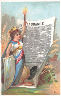 Delcampe - CHROMOS AO#AL000360 FILLETTE PORTANT UN FLAMBEAU DEVANT UN ENORME JOURNAL LA FRANCE - Autres & Non Classés