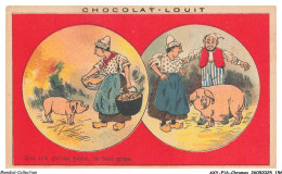 Delcampe - AXYP16-1231-CHROMOS - Chocolat Louit - Qui N'a Qu'un Porc Le Lait Gras - Louit