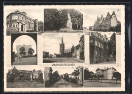 Delcampe - AK Eschweiler, Strassenpartie Mit Kirche, Denkmal, Flusspartie - Eschweiler