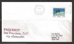 Delcampe - 1986 Paquebot Cover, Norway Stamp Mailed In San Francisco, California - Briefe U. Dokumente