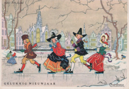 Delcampe - Nederland Voorburg Nieuwjaar Wenskaart Schaatsende Figuren Oblitereerd #SCG679 - Voorburg