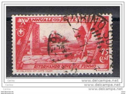 Delcampe - REGNO:  1932  DECENNALE  -  75 C. CARMINIO  US. -  SASS. 334 - Afgestempeld