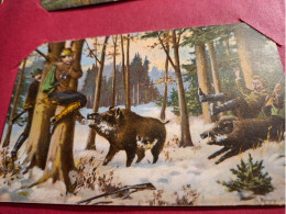 Delcampe - Sanglierd, Chasseurs Se Cachant Dans Les Zrbres,hiver,fusil,foret. - Jagd
