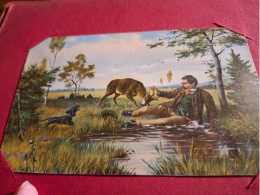 Delcampe - Cerf,chasseur Tombant,chien,mare. - Jagd