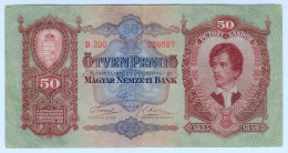 Delcampe - 1932 Hungary 50 Pengo 036087 Paper Banknote Money Currency - Hongrie