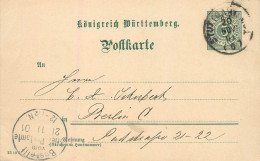 Delcampe - A6157 Postal History CPA Königreich Württemberg 1901 Ganzsache Postkarte To Berlin - Post & Briefboten