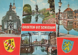 Delcampe - Nederland Schiedam Stadsgezichten Stadhuis Molens Grachten Afgestempeld #SCH124 - Schiedam