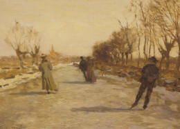 Delcampe - Nederland Gouda Schilderij Schaatsenrijders Winterlandschap Verstuurd #SCH701 - Gouda