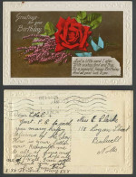 Delcampe - Red Rose Flowers Greetings For Your Birthday 1934 Old Embossed Postcard R. Photo - Blumen