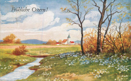 Delcampe - A6157 CPA Ad. Hoffmann Ostern - Kirche Am Bach - Landscape Spring Easter - Ostern